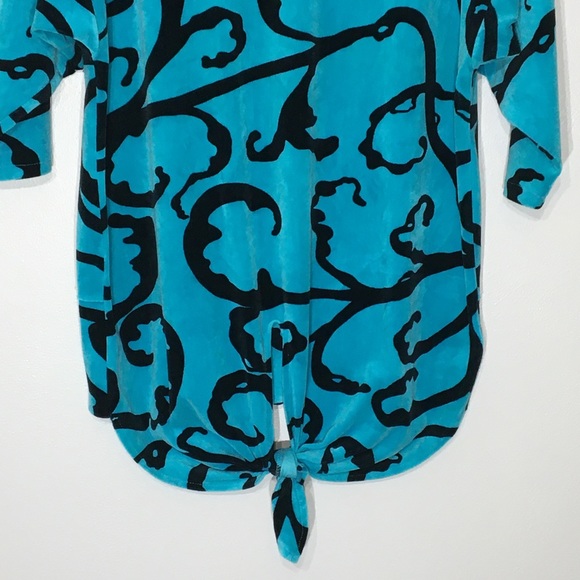 Vintage 80s Teal Black Velour Long Oversized Tunic - Picture 7 of 15